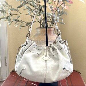 TOD'S Miky Easy Media Shoulder Handbag in White Pebbled Leather